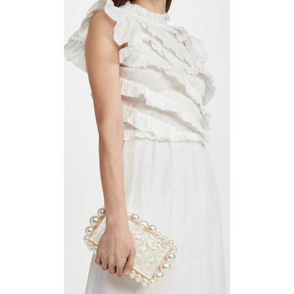 Cult Gaia Eos Beaded Acrylic Box Clutch in Pearl Woth Box Womens Ball Bag - Picture 15 of 16